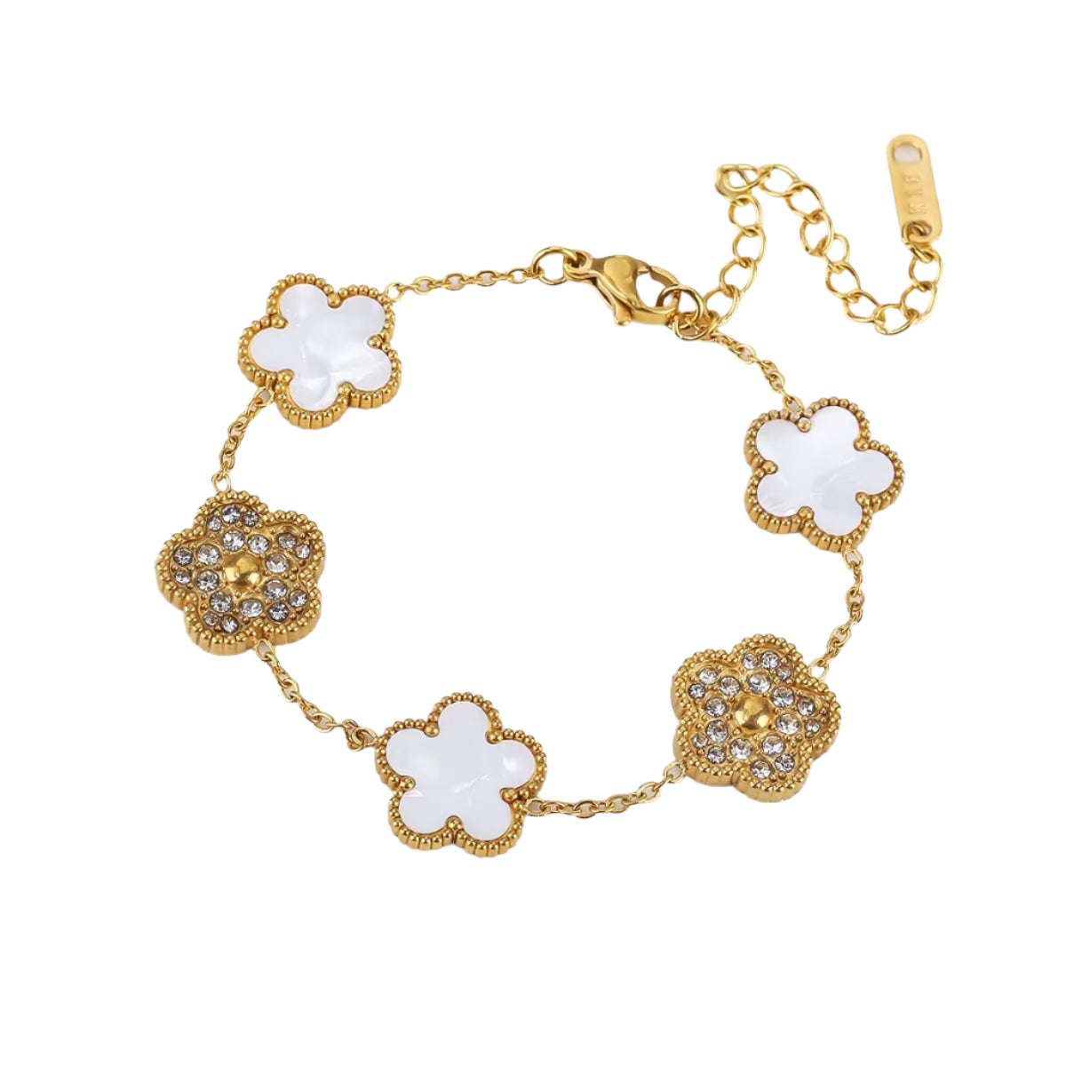 Exquisite Jewelry Stainless Steel New Design Simple Gold Plated Five Leaf Flower Bracelet Waterproof Women'S Clover