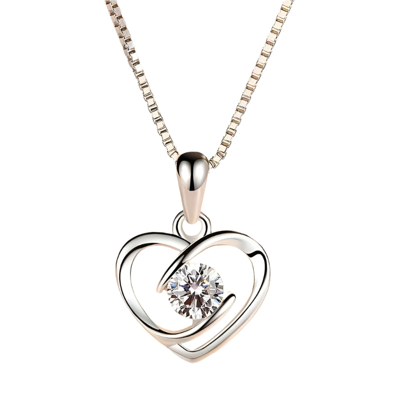 Women Crystal Heart Swirl Pendant Chain Necklace 925 Sterling Silver Jewellery