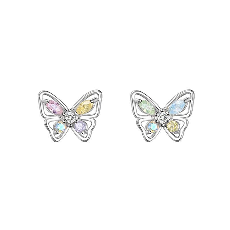 925 Sterling Silver Crystal Colourful Butterfly Stud Earrings Womens Jewellery