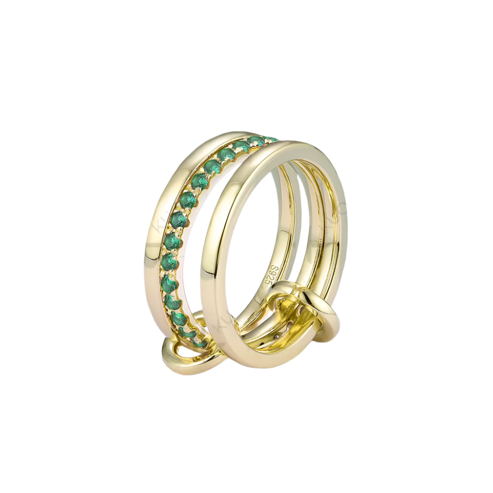 Lab Grown Emerald Band Ring for Women Men Solid 585 14K 10K Silver Yellow Gold 3 Rings Connect for Christmas Engagement