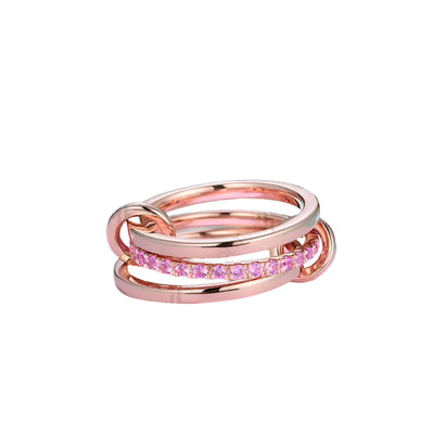 Lab Grown Pink Sapphire Moissanite Band Ring for Women Men Solid 14K 10K Silver Rose Gold 3 Rings Connect for Christmas