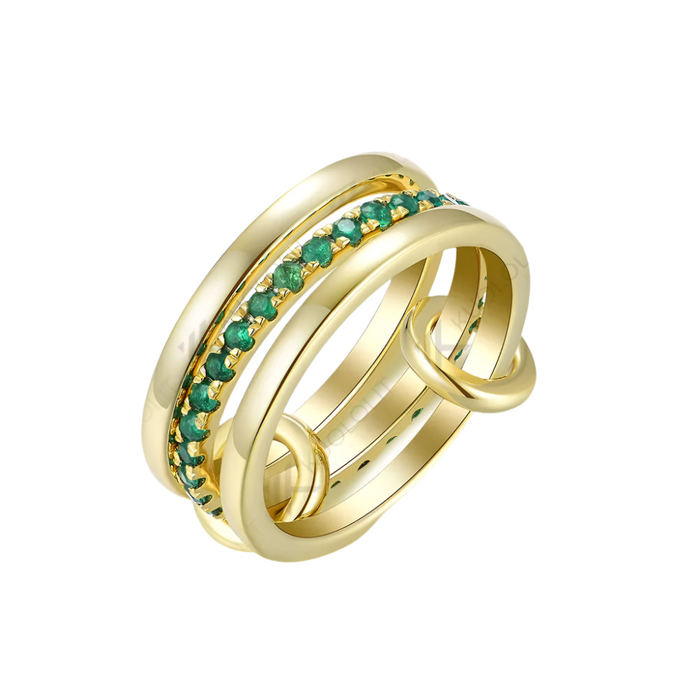 Lab Grown Emerald Band Ring for Women Men Solid 585 14K 10K Silver Yellow Gold 3 Rings Connect for Christmas Engagement