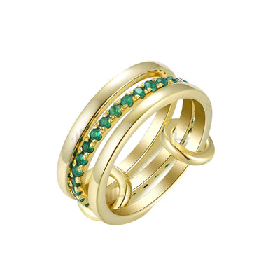 Lab Grown Emerald Band Ring for Women Men Solid 585 14K 10K Silver Yellow Gold 3 Rings Connect for Christmas Engagement