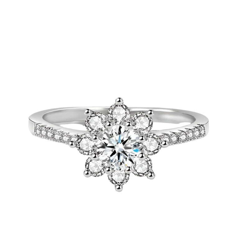 Christmas Crystal Snowflake Adjustable Ring 925 Sterling Silver Women Jewellery