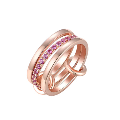 Lab Grown Pink Sapphire Moissanite Band Ring for Women Men Solid 14K 10K Silver Rose Gold 3 Rings Connect for Christmas