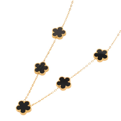 14K Gold Plated Stainless Steel Necklace Woman Five Leaf Petals Double Sided Necklaces for Women Pendant Flower Clover Jewelry