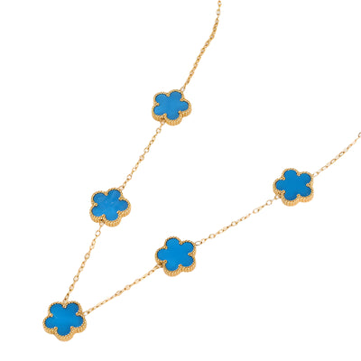 14K Gold Plated Stainless Steel Necklace Woman Five Leaf Petals Double Sided Necklaces for Women Pendant Flower Clover Jewelry