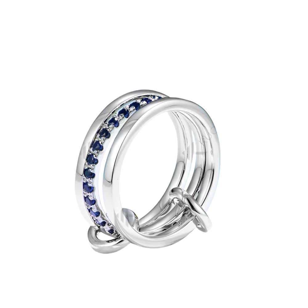 Lab Grown Blue Sapphire Band for Women Men Solid 585 14K 10K Silver White Gold 3 Rings Connect for Christmas Engagement