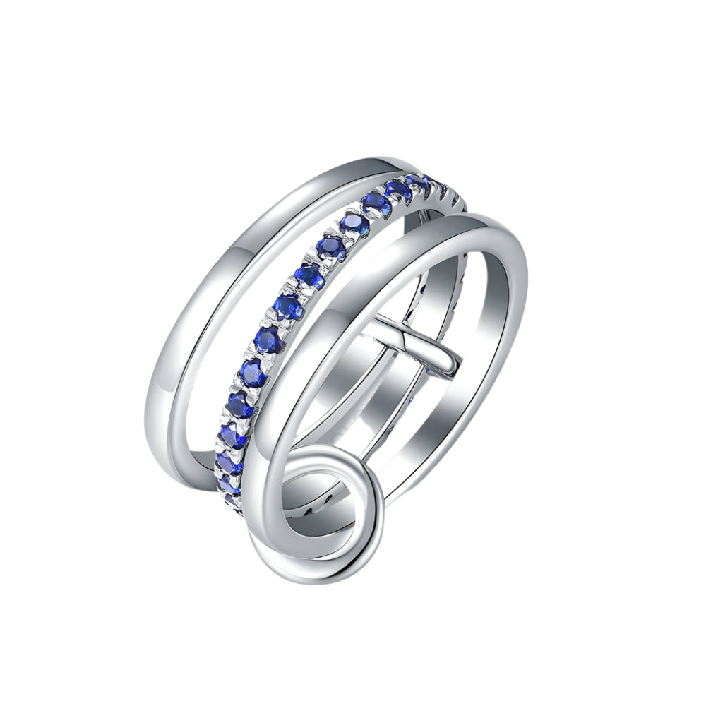 Lab Grown Blue Sapphire Band for Women Men Solid 585 14K 10K Silver White Gold 3 Rings Connect for Christmas Engagement