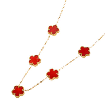 14K Gold Plated Stainless Steel Necklace Woman Five Leaf Petals Double Sided Necklaces for Women Pendant Flower Clover Jewelry