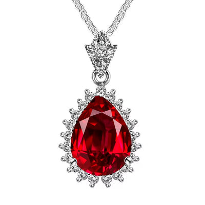 Luxury 925 Silver Jewelry Necklace with Water Drop Shape Ruby Emerald Zircon Pendant for Women Wedding Gift Wholesale