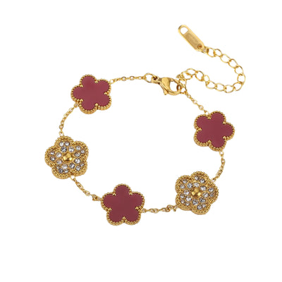 Exquisite Jewelry Stainless Steel New Design Simple Gold Plated Five Leaf Flower Bracelet Waterproof Women'S Clover