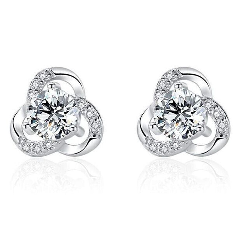 Womens Girls 925 Sterling Silver Crystal Swirl Stud Earrings Jewellery Gift UK