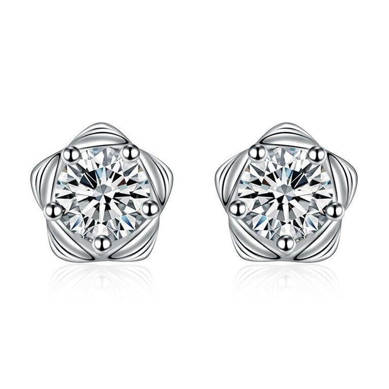 Crystal Star Stud Earrings Women Girls 925 Sterling Silver Jewellery Gift UK