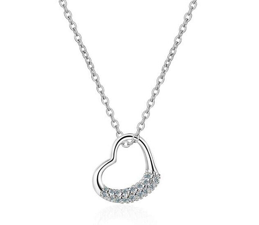 Crystal Heart Pendant 925 Sterling Silver Chain Necklace Womens Jewellery New UK