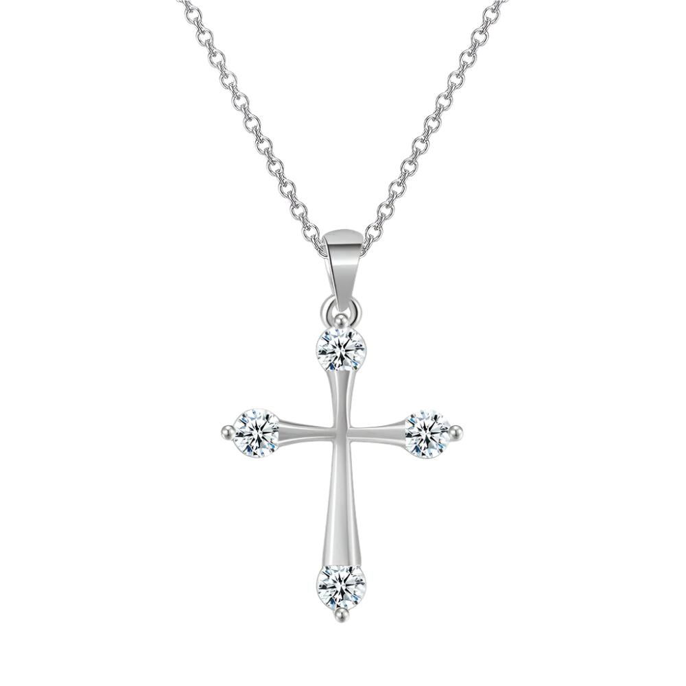 Crystal Cross Pendant Chain Necklace 925 Sterling Silver Jewellery Gift UK